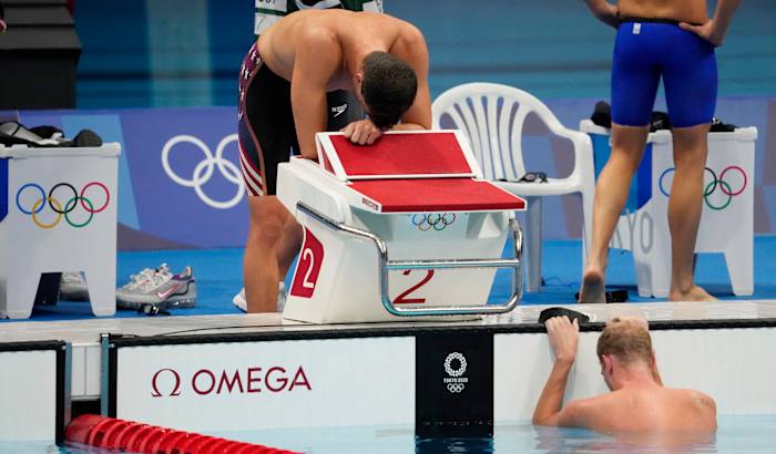 Apple and Haas after the men's 4x200-meter freestyle relay.